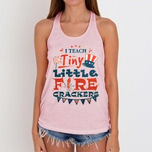 I Teach Tiny Little Firecrackers 4 Th Of July Patriotic Day Gift Women's Knotted Racerback Tank