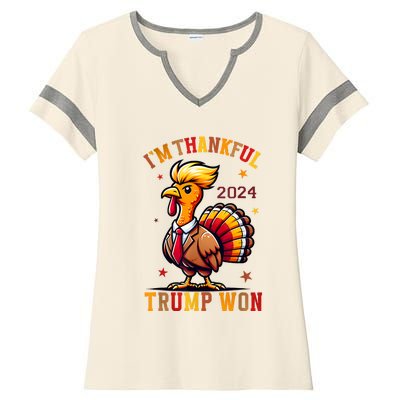 IM Thankful Trump Won 2024 Took American Back Thanksgiving Ladies Halftime Notch Neck Tee