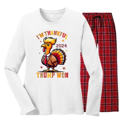 IM Thankful Trump Won 2024 Took American Back Thanksgiving Women's Long Sleeve Flannel Pajama Set 