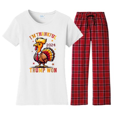 IM Thankful Trump Won 2024 Took American Back Thanksgiving Women's Flannel Pajama Set