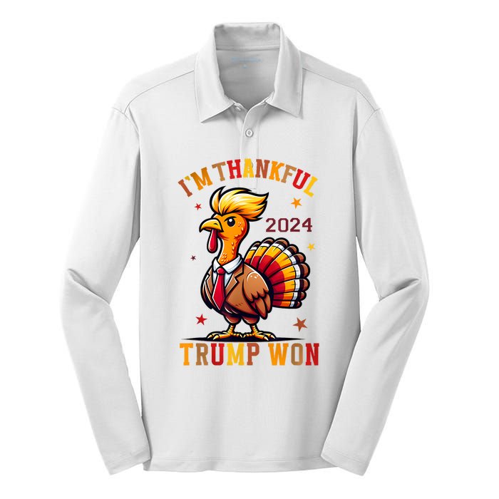 IM Thankful Trump Won 2024 Took American Back Thanksgiving Silk Touch Performance Long Sleeve Polo