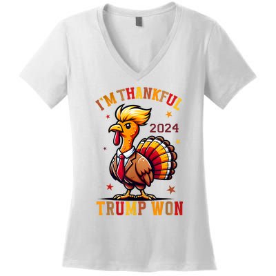 IM Thankful Trump Won 2024 Took American Back Thanksgiving Women's V-Neck T-Shirt