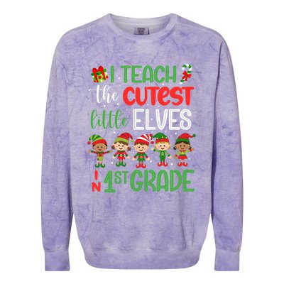 I Teach The Cutest Little Elves 1St Grade Teacher Xmas Great Gift Colorblast Crewneck Sweatshirt