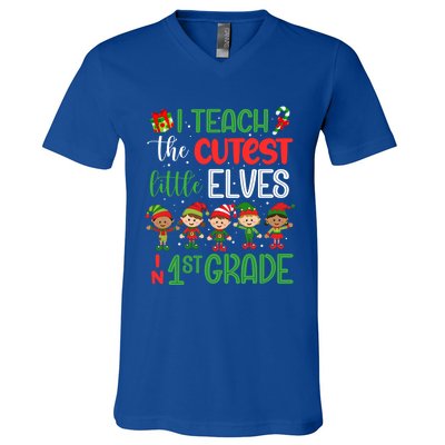 I Teach The Cutest Little Elves 1St Grade Teacher Xmas Great Gift V-Neck T-Shirt