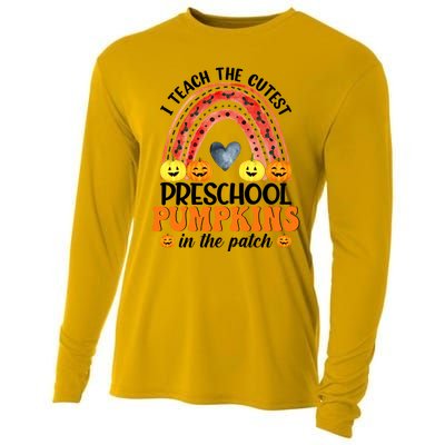 I Teach The Cutest Pumpkins Preschool Rainbow Teacher Funny Gift Cooling Performance Long Sleeve Crew