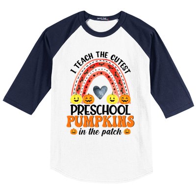 I Teach The Cutest Pumpkins Preschool Rainbow Teacher Funny Gift Baseball Sleeve Shirt