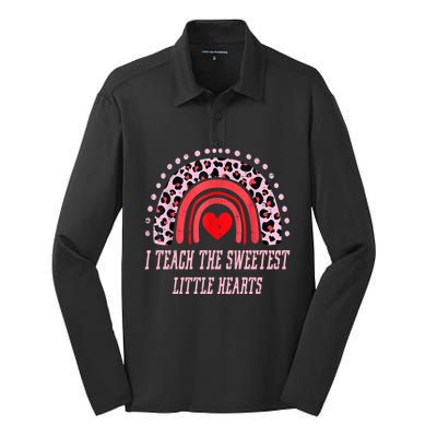 I Teach The Sweetest Hearts Rainbow Teacher Cool Gift Silk Touch Performance Long Sleeve Polo