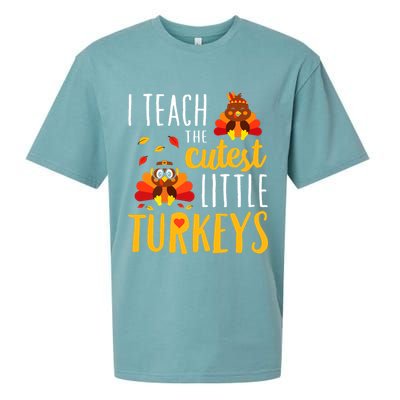 I Teach The Cutest Little Turkeys School Thankful Sueded Cloud Jersey T-Shirt