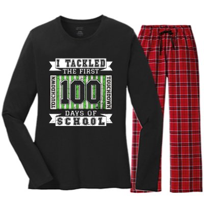 I Tackled The First 100 Days Of School Vintage Football Women's Long Sleeve Flannel Pajama Set 