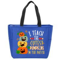 I Teach The Cutest Pumpkins In The Patch Halloween Teacher Zip Tote Bag