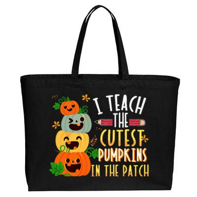 I Teach The Cutest Pumpkins In The Patch Halloween Teacher Cotton Canvas Jumbo Tote