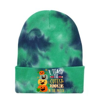 I Teach The Cutest Pumpkins In The Patch Halloween Teacher Tie Dye 12in Knit Beanie