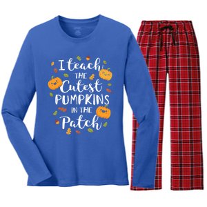 I Teach The Cutest Pumpkins In The Patch Halloween Top Funny Gift Women's Long Sleeve Flannel Pajama Set 