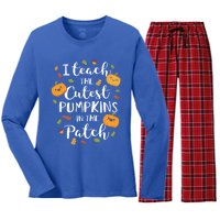 I Teach The Cutest Pumpkins In The Patch Halloween Top Funny Gift Women's Long Sleeve Flannel Pajama Set 