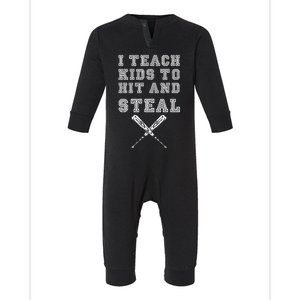 I Teach To Hit And Steal Baseball Coaches Baseball Infant Fleece One Piece