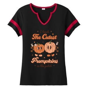 I Teach The Cutest Pumpkins In The Patch Retro Teacher Fall Gift Ladies Halftime Notch Neck Tee