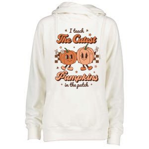 I Teach The Cutest Pumpkins In The Patch Retro Teacher Fall Gift Womens Funnel Neck Pullover Hood