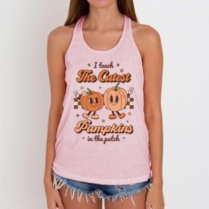 I Teach The Cutest Pumpkins In The Patch Retro Teacher Fall Gift Women's Knotted Racerback Tank