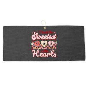 I Teach The Sweetest Hearts Retro Teacher Valentines Day Large Microfiber Waffle Golf Towel