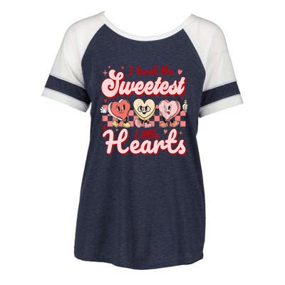 I Teach The Sweetest Hearts Retro Teacher Valentines Day Enza Ladies Jersey Colorblock Tee