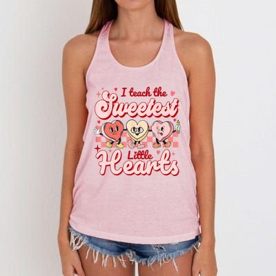 I Teach The Sweetest Hearts Retro Teacher Valentines Day Women's Knotted Racerback Tank