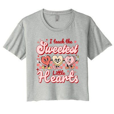 I Teach The Sweetest Hearts Retro Teacher Valentines Day Women's Crop Top Tee