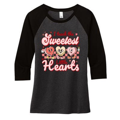 I Teach The Sweetest Hearts Retro Teacher Valentines Day Women's Tri-Blend 3/4-Sleeve Raglan Shirt