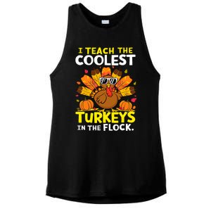 I Teach The Coolest Turkeys The Flock Thanksgiving Teacher Ladies PosiCharge Tri-Blend Wicking Tank