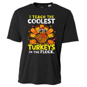 I Teach The Coolest Turkeys The Flock Thanksgiving Teacher Cooling Performance Crew T-Shirt