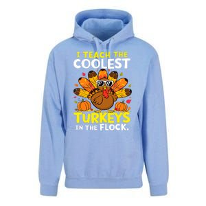 I Teach The Coolest Turkeys The Flock Thanksgiving Teacher Unisex Surf Hoodie