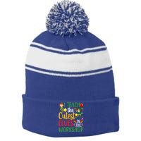 I Teach The Cutest In The Workshop Teacher Christmas Cute Gift Stripe Pom Pom Beanie