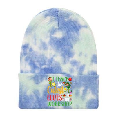 I Teach The Cutest In The Workshop Teacher Christmas Cute Gift Tie Dye 12in Knit Beanie