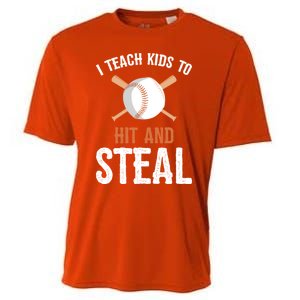 I Teach To Hit And Steal Funny Baseball Coach Dad Mom Cute Gift Cooling Performance Crew T-Shirt