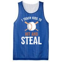 I Teach To Hit And Steal Funny Baseball Coach Dad Mom Cute Gift Mesh Reversible Basketball Jersey Tank