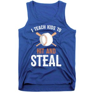 I Teach To Hit And Steal Funny Baseball Coach Dad Mom Cute Gift Tank Top