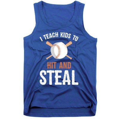 I Teach To Hit And Steal Funny Baseball Coach Dad Mom Cute Gift Tank Top