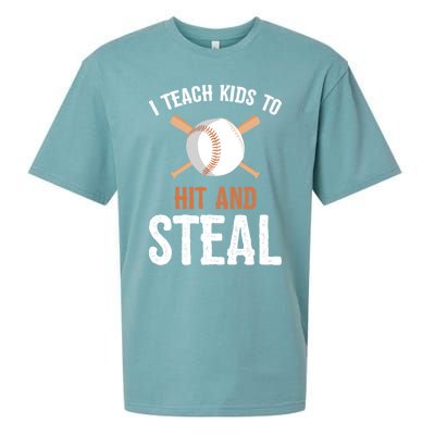 I Teach To Hit And Steal Funny Baseball Coach Dad Mom Cute Gift Sueded Cloud Jersey T-Shirt