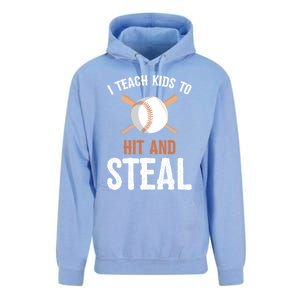 I Teach To Hit And Steal Funny Baseball Coach Dad Mom Cute Gift Unisex Surf Hoodie