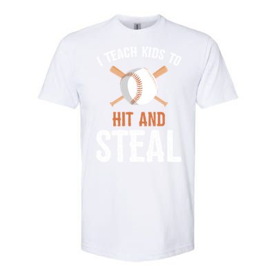 I Teach To Hit And Steal Funny Baseball Coach Dad Mom Cute Gift Softstyle CVC T-Shirt