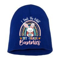 I Teach The Cutest 1st Grade Bunnies Teacher Easter Gift Short Acrylic Beanie