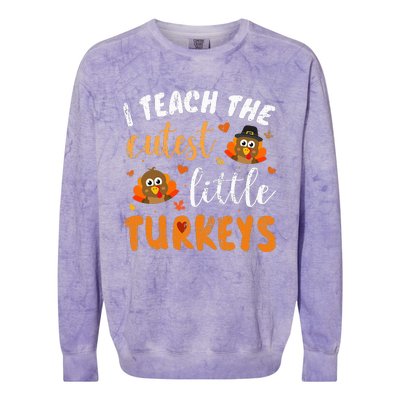 I Teach The Cutest Little Turkeys For Teacher Thanksgiving Colorblast Crewneck Sweatshirt