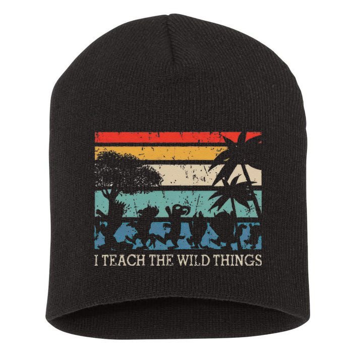 I Teach The Wildthings Vintage Retro Teacherlife Gift Short Acrylic Beanie