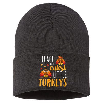 I Teach The Cutest Little Turkeys School Thankful Sustainable Knit Beanie