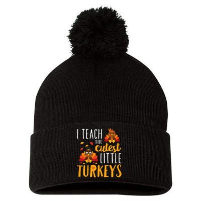 I Teach The Cutest Little Turkeys School Thankful Pom Pom 12in Knit Beanie