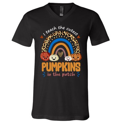 I Teach The Cutest Pumpkins In The Patch Leopard V-Neck T-Shirt