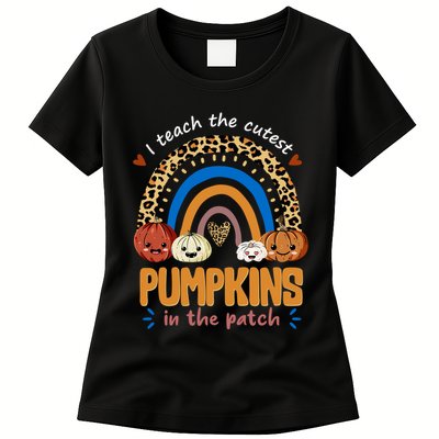 I Teach The Cutest Pumpkins In The Patch Leopard Womens T-Shirt
