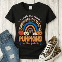 I Teach The Cutest Pumpkins In The Patch Leopard Womens T-Shirt