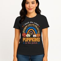I Teach The Cutest Pumpkins In The Patch Leopard Womens T-Shirt