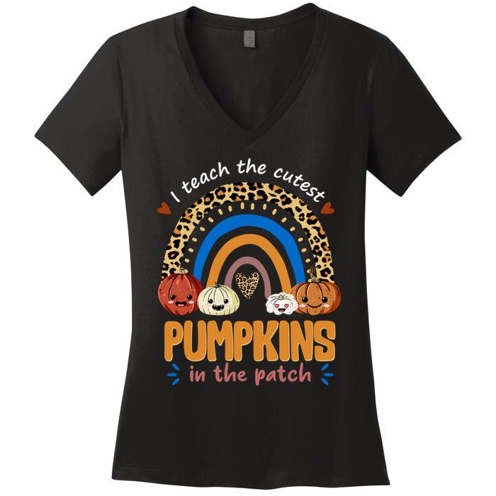 I Teach The Cutest Pumpkins In The Patch Leopard Women's V-Neck T-Shirt