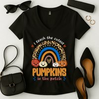 I Teach The Cutest Pumpkins In The Patch Leopard Women's V-Neck T-Shirt